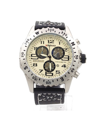 Мъжки часовник в черно със сребрист корпус и бели шевове