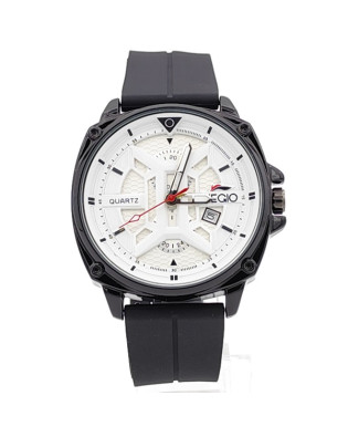 Мъжки черен часовник с кожена каишка и бял  циферблат