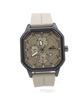 Мъжки часовник в бежово с квадратен корпус и силиконова каишка