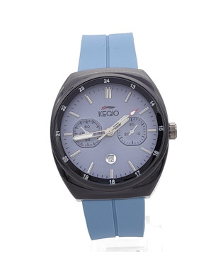 Мъжки часовник с черен корпус и синя силиконова каишка