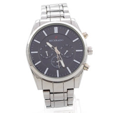 Мъжки часовник сребрист от медицинска стомана с метална верижка и черен корпус