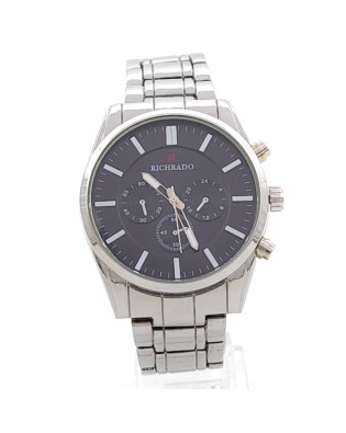 Мъжки часовник сребрист от медицинска стомана с метална верижка и черен корпус