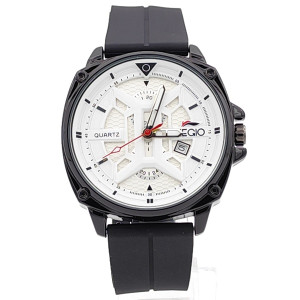 Мъжки часовник със силиконова каишка и бял циферблат