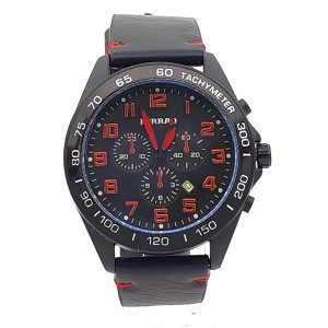 Мъжки часовник черен с червени цифри и кожена каишка