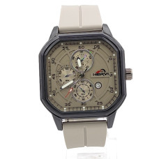 Мъжки часовник в бежово с квадратен корпус и силиконова каишка