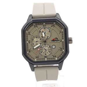 Мъжки часовник в бежово с квадратен корпус и силиконова каишка