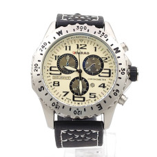 Мъжки часовник в черно със сребрист корпус и бели шевове