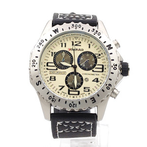 Мъжки часовник в черно със сребрист корпус и бели шевове