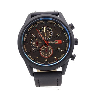 Мъжки черен часовник с голям корпус и кожена каишка