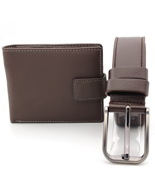 Колан и портфейл в кафяво-Мъжки комплект от естествена кожа