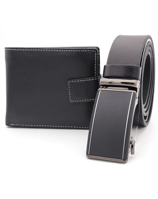 Комплект мъжки  портфейл  и  колан с автоматична катарама-Лукс 