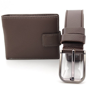 Колан и портфейл в кафяво-Мъжки комплект от естествена кожа