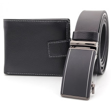 Комплект мъжки  портфейл  и  колан с автоматична катарама-Лукс 