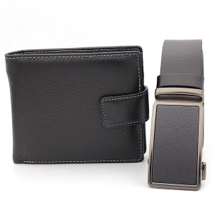 Подаръчен комплект за мъж колан с автоматична катарама и портфейл
