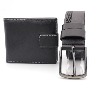 Подарък за мъж-Колан с релефна декорация и портфейл комплект от естествена кожа