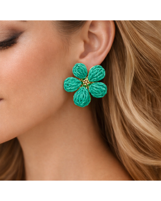Модерни дамски обеци цвете тюркоаз