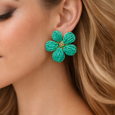 Модерни дамски обеци цвете тюркоаз
