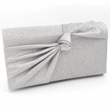 Абитуриентска чанта клъч сребриста с брокат и панделка