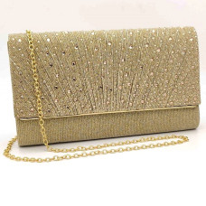 Чанта клъч златиста с брокат и камъни