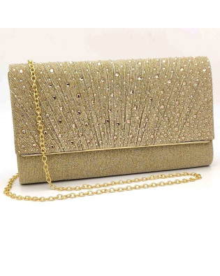 Чанта клъч златиста с брокат и камъни