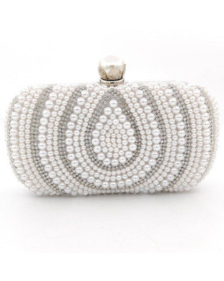 Официална чанта клъч с бели перли