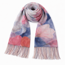 Фин дамски шал с цветя и дълги ресни Фин дамски шал с цветя и дълги ресни