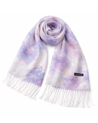 Луксозен тънък шал с дълги ресни в лилаво