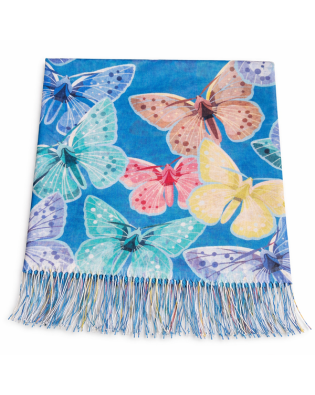 Дамски тънък шал тюркоаз с пеперуди