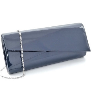 Дамска чанта клъч тип плик официална лачена в синьо