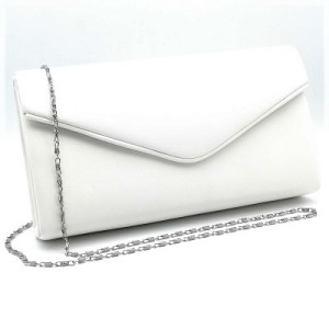 Официална дамска чанта клъч плик в бяло-Кожена