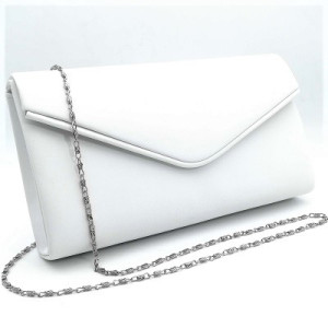 Официална дамска чанта клъч тип плик в бяло-сатен
