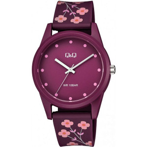 Дамски аналогов часовник лилав  с цветя Q&Q - V08A-002VY