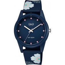 Дамски аналогов часовник Q&Q син с цветя V08A-003VY