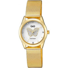 Дамски аналогов часовник Q&Q в златист цвят с пеперуда QZ93J001Y