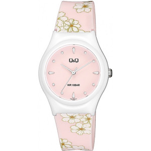 Дамски аналогов часовник  в нежно розово с цветя  Q&Q - V10A-001VY