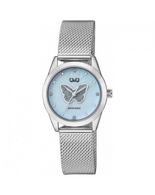 Дамски аналогов часовник в сребрист цвят с пеперуда Q&Q - QZ93J212Y