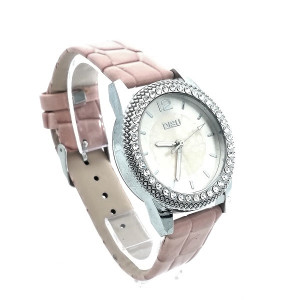 Дамски часовник с камъни и розова каишка
