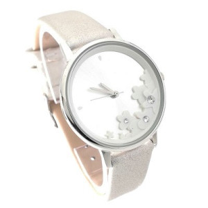 Дамски часовник със сребриста кожена каишка евтин