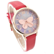 Евтин дамски часовник с червена каишка и пеперуда