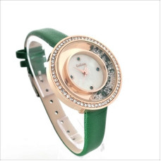 Дамски часовник в зелено с подвижни камъни