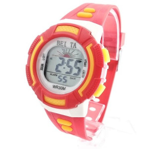 Детски електронен часовник в червено с аларма