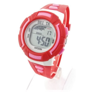 Детски часовник електронен за момиче в червено и розово с много функции 