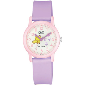 Детски часовник с цифри в лилаво за момиче с коте