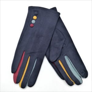 Стилни дамски ръкавици в синьо с цветни пръсти и копчета