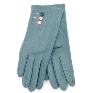Дамски ръкавици сини с три копчета и декоративен шев