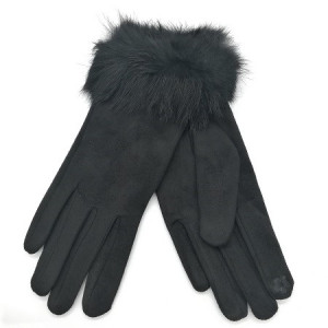 Дамски ръкавици луксозни в черно с пух от естествен косъм
