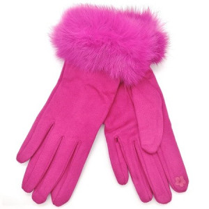 Дамски ръкавици в цикламено розово с пух от естествен косъм