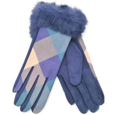 Дамски ръкавици в синьо с пух от естествен косъм на китката