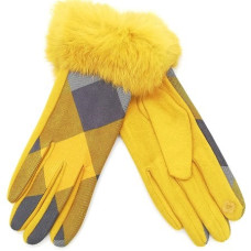 Дамски ръкавици в жълто с пух от естествен косъм