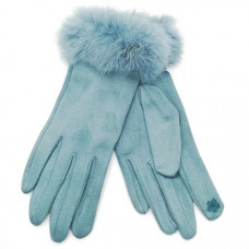 Дамски ръкавици луксозни в светло синьо с пух от естествен косъм 